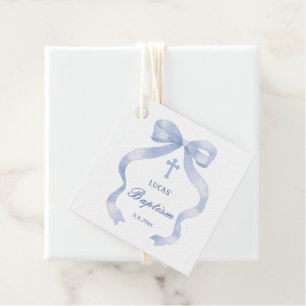 Elegant Blue Bow Baptism Favour Tags