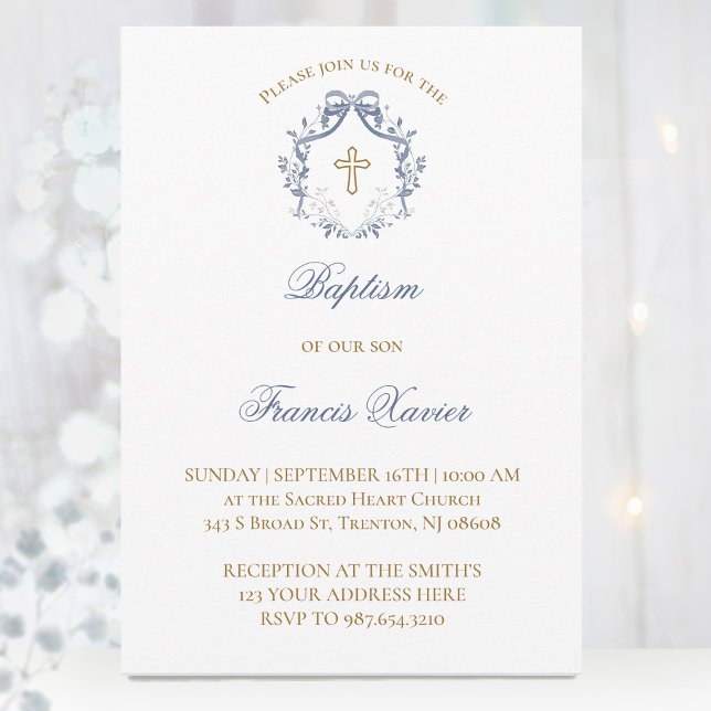  elegant blue bow Baptism Invitation (Creator Uploaded)
