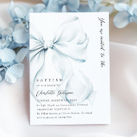 Elegant Blue Bow Baptism Invitation