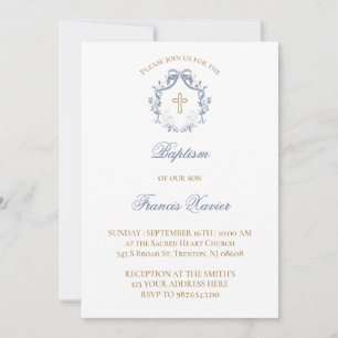 elegant blue bow Baptism Invitation