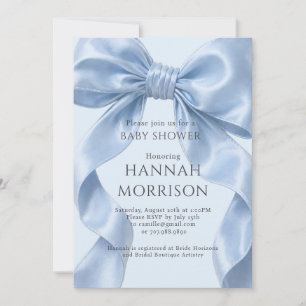Elegant Blue Bow Boy  Baby Shower Invitation