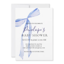 Elegant Blue Bow Boy Baby Shower Invitation