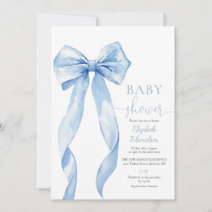 Elegant Blue Bow Boy Baby Shower Invitation