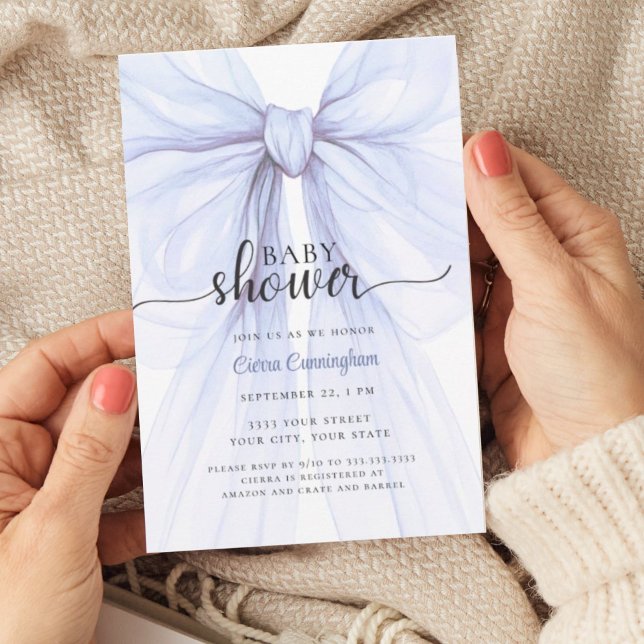 Elegant Blue Bow Boy Baby Shower Invitation (Creator Uploaded)