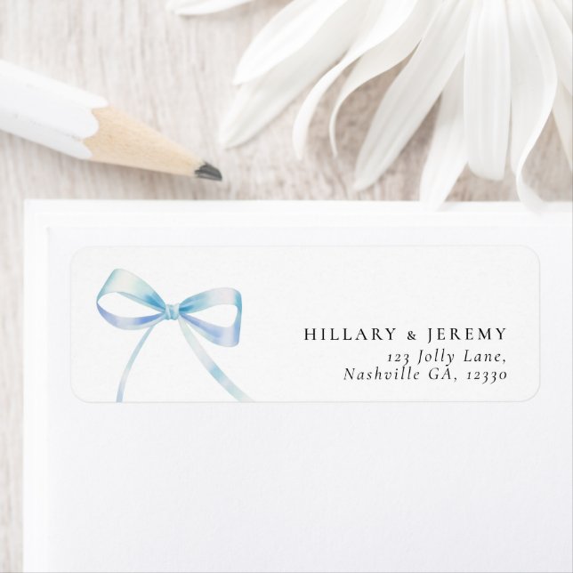 Elegant Blue Bow Boy Baby Shower Return Address  (Insitu)
