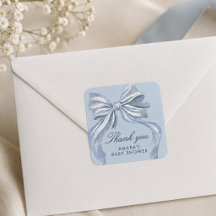 Elegant Blue Bow Boy Baby Shower Thank You