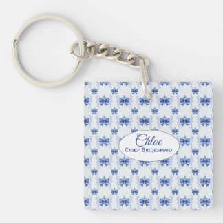 Elegant Blue Bow Bridal Shower Keychain