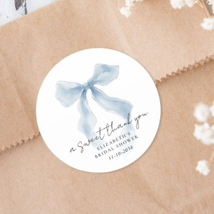 Elegant Blue Bow Bridal Shower Thank You Classic Round Sticker