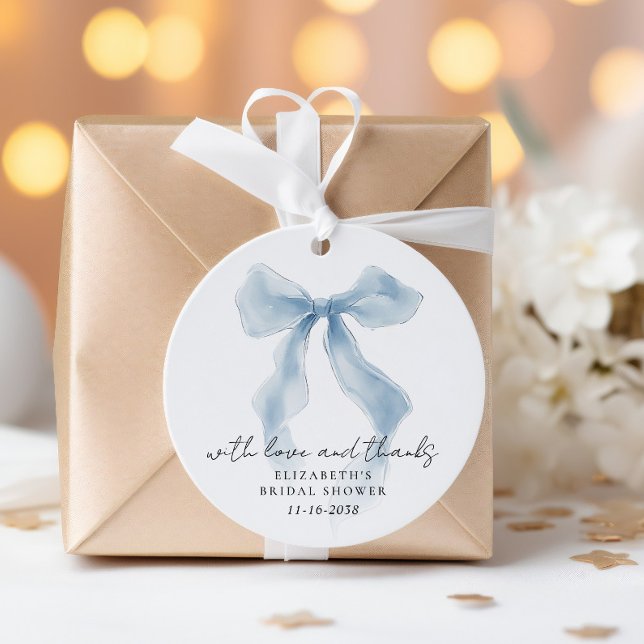 Elegant Blue Bow Bridal Shower Thank You Favour Tags (Elegant Blue Bow Bridal Shower Thank You Favor Tags)