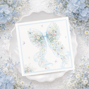 Elegant Blue Bow Butterfly Baby Shower Napkin