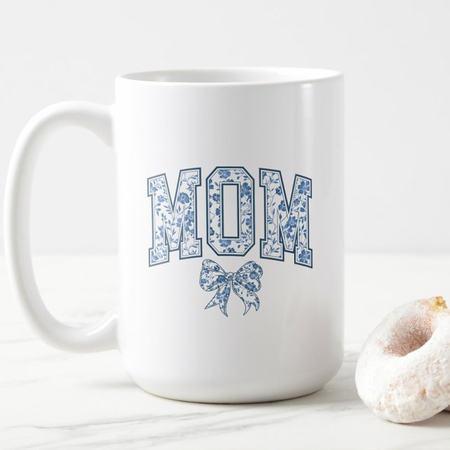 Elegant Blue Bow Chinoiserie Mom  Coffee Mug (Elegant Blue Chinoiserie Mom Mug, Mother's Day Gift, New Mom, Trendy, Mom to Be, Baby Shower Chic)
