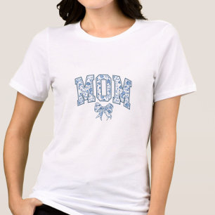 Elegant Blue Bow Chinoiserie Mom Tri-Blend Shirt