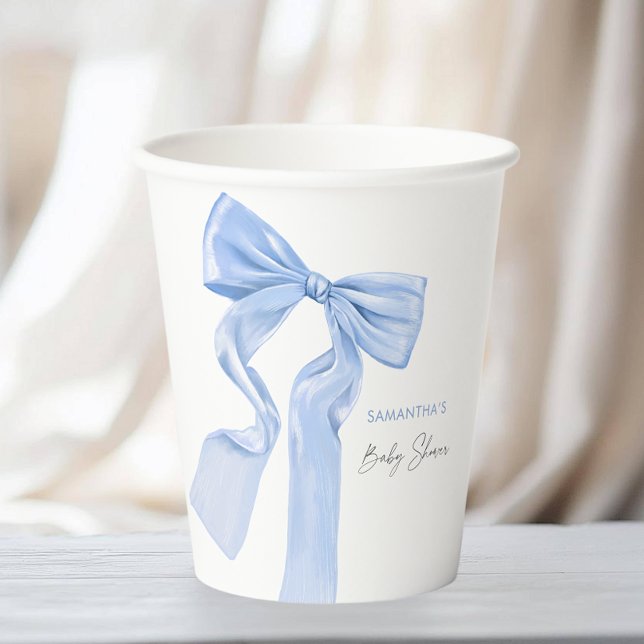 Elegant Blue Bow Coquette Baby Shower Paper Cups (Creator Uploaded)
