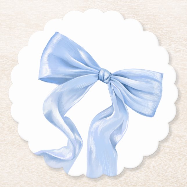 Elegant Blue Bow Coquette  Paper Coaster (Front)