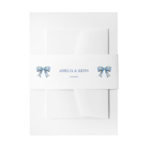Elegant Blue Bow Engagement Party Invitation Belly Band