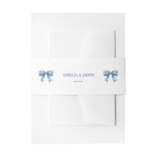 Elegant Blue Bow Engagement Party Invitation Belly Band