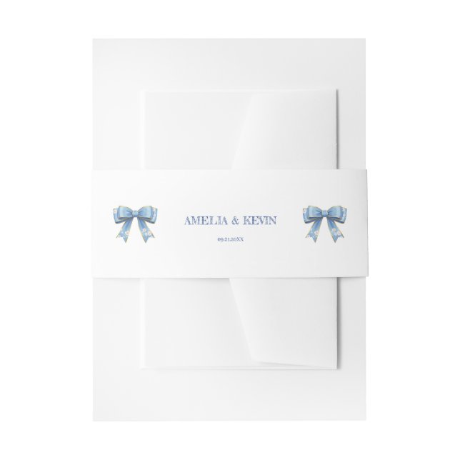 Elegant Blue Bow Engagement Party Invitation Belly Band (Front Example)