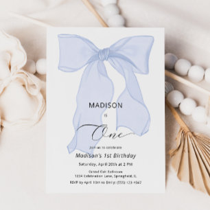 Elegant Blue Bow First Birthday  Invitation