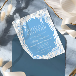 Elegant Blue Bow Floral Bridal Shower Invitation
