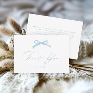 Elegant Blue Bow Girls Baby Shower Thank You Card