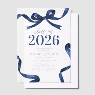 Elegant Blue Bow Graduation Party Vellum Invitations