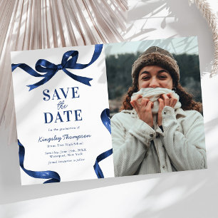 Elegant Blue Bow Graduation Save the Date