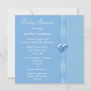 Elegant Blue Bow & Heart Jewels Boy Baby Shower Invitation