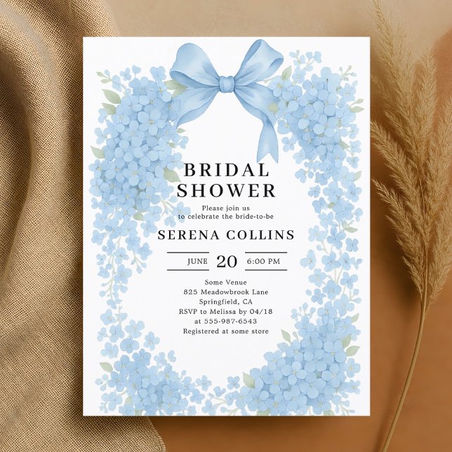 Elegant Blue Bow Hydrangea Bridal Shower Postcard (Creator Uploaded)
