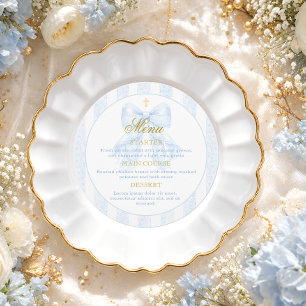 Elegant Blue Bow Lace Boy Baptism Menu