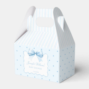 Elegant blue bow polkadot baby boy shower favor box