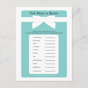 Elegant Blue Bow Price is Right Baby Shower Game Invitation Postcard