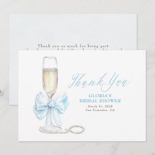 Elegant Blue Bow Prosecco Bridal Shower Thank You Card