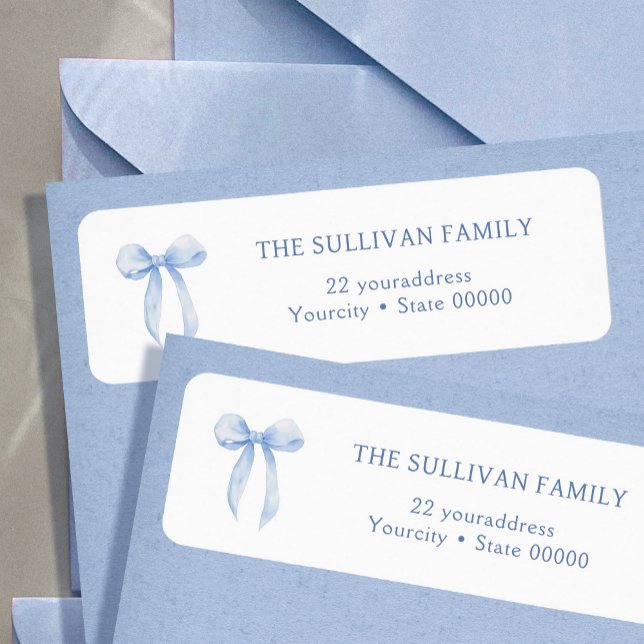 Elegant blue bow return address label (Creator Uploaded)