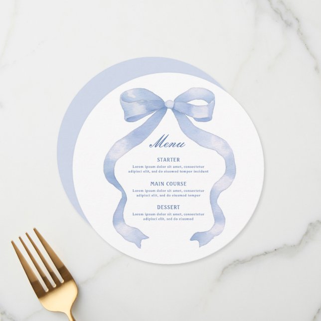 Elegant Blue Bow Round Menu (Front/Back In Situ)