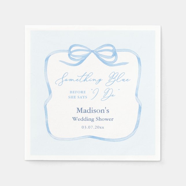 Elegant Blue Bow Something Blue Bridal Shower Napkin (Front)