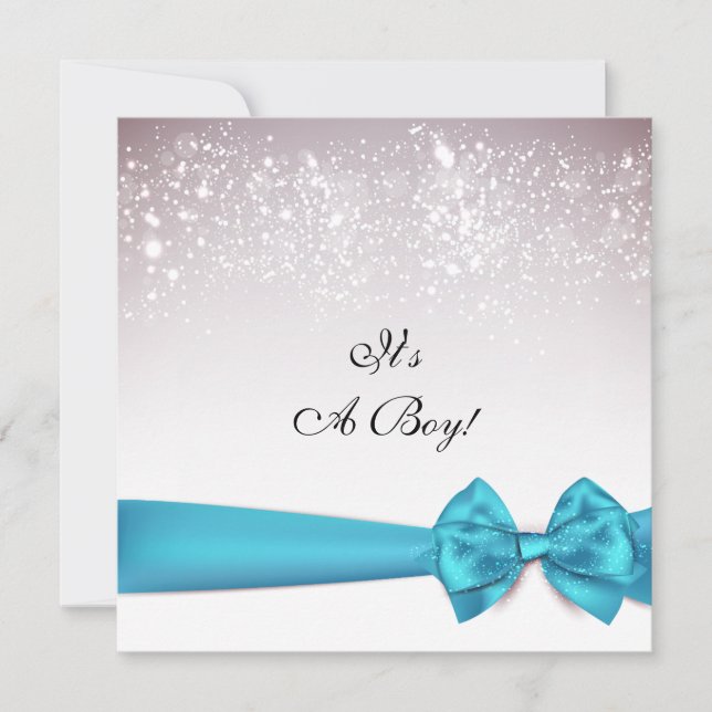 Elegant Blue Bow Sparkles Baby Shower Invitation (Front)