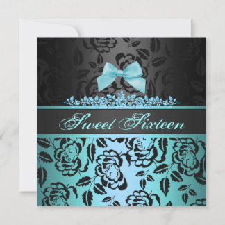 Elegant Blue Bow Sweet 16th Birthday Invitation