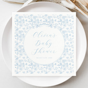 Elegant Blue Bow Vintage Floral Boy Baby Shower Napkin