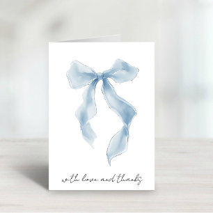 Elegant Blue Bow Watercolor Bridal Shower Thank You Card