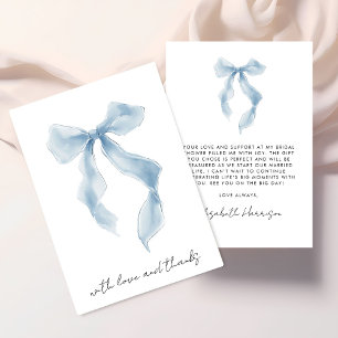 Elegant Blue Bow Watercolor Bridal Shower Thank You Card