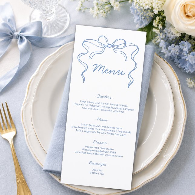 Elegant Blue Bow Wedding Menu (Creator Uploaded)