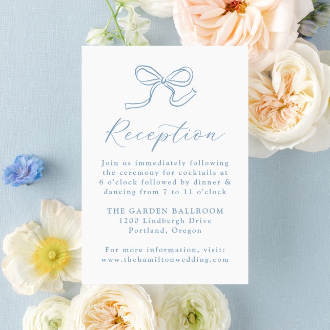 Elegant Blue Bow Wedding Reception Enclosure Card (Creator Uploaded)