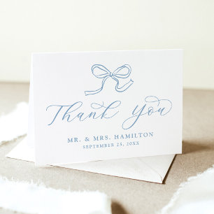Elegant Blue Bow Wedding Thank You Card
