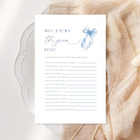 Elegant Blue Bow Who Knows The Groom Best Game