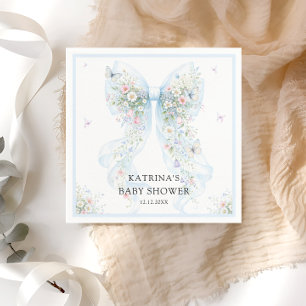 Elegant Blue Bow Wildflower Baby Shower Napkin