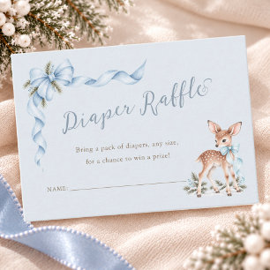 Elegant Blue Bow Winter Baby Shower Diaper Raffle  Enclosure Card