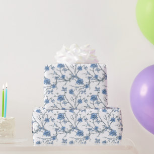 Elegant Blue Bows and floral bough Wrapping Paper