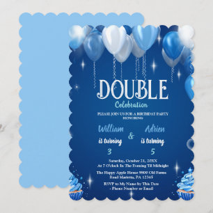 Elegant Blue Boys Double Birthday customizable Invitation