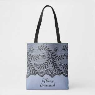 Elegant blue bridesmaid tote bag