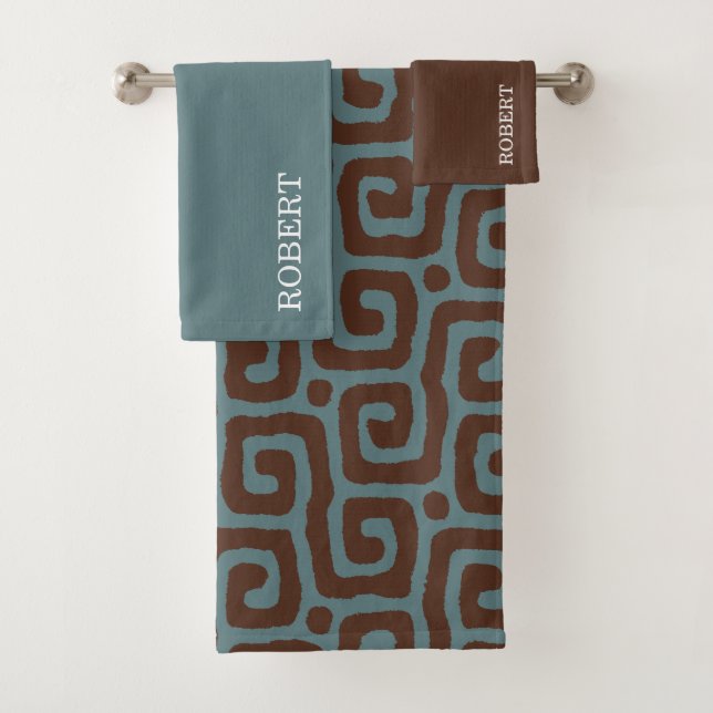 Elegant Blue &Brown Abstract Pattern Monogram (En situation)
